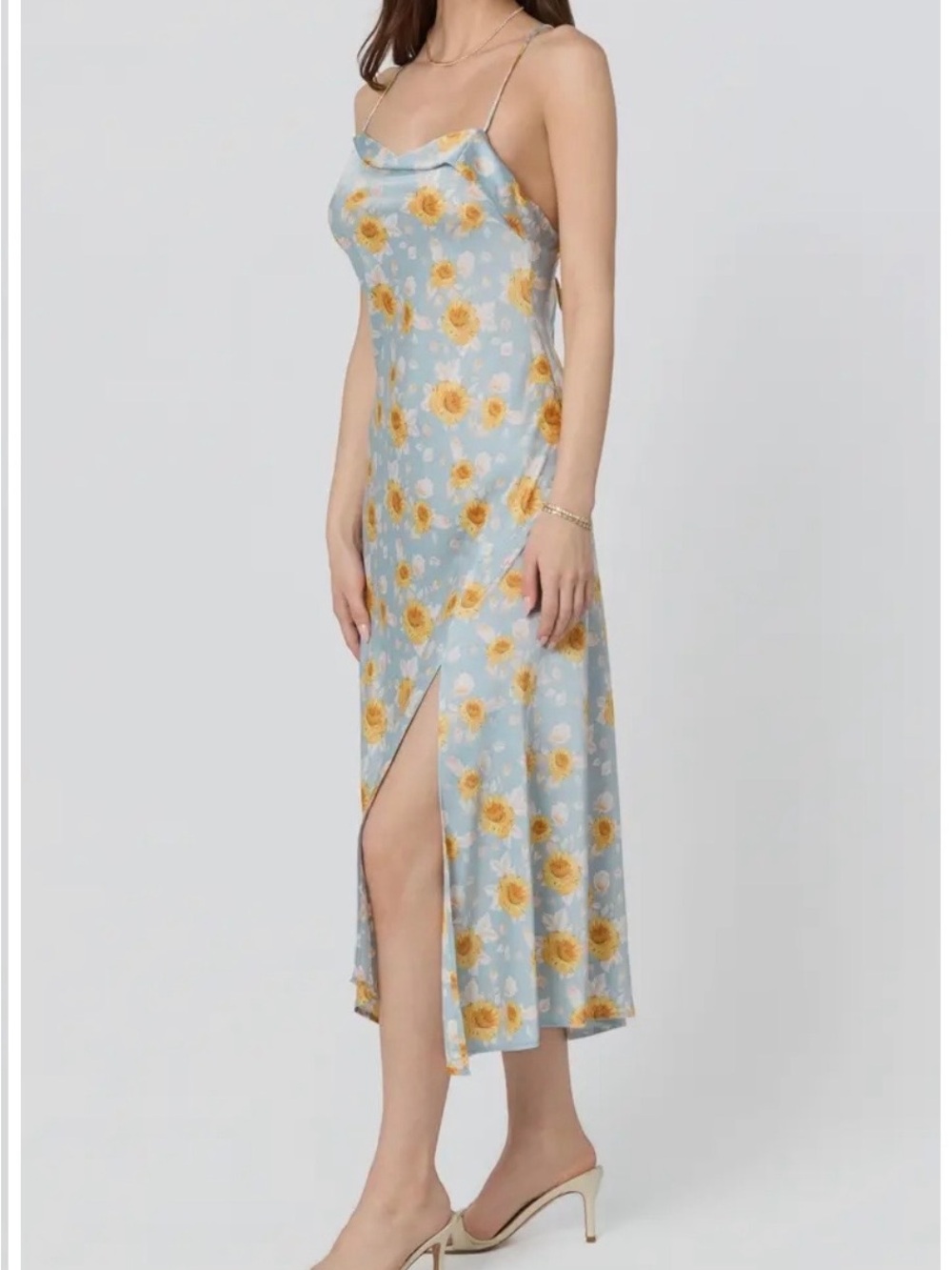 Astr Light Blue Slip Dress with Yellow Sunflower Print - Picture 3 of 6